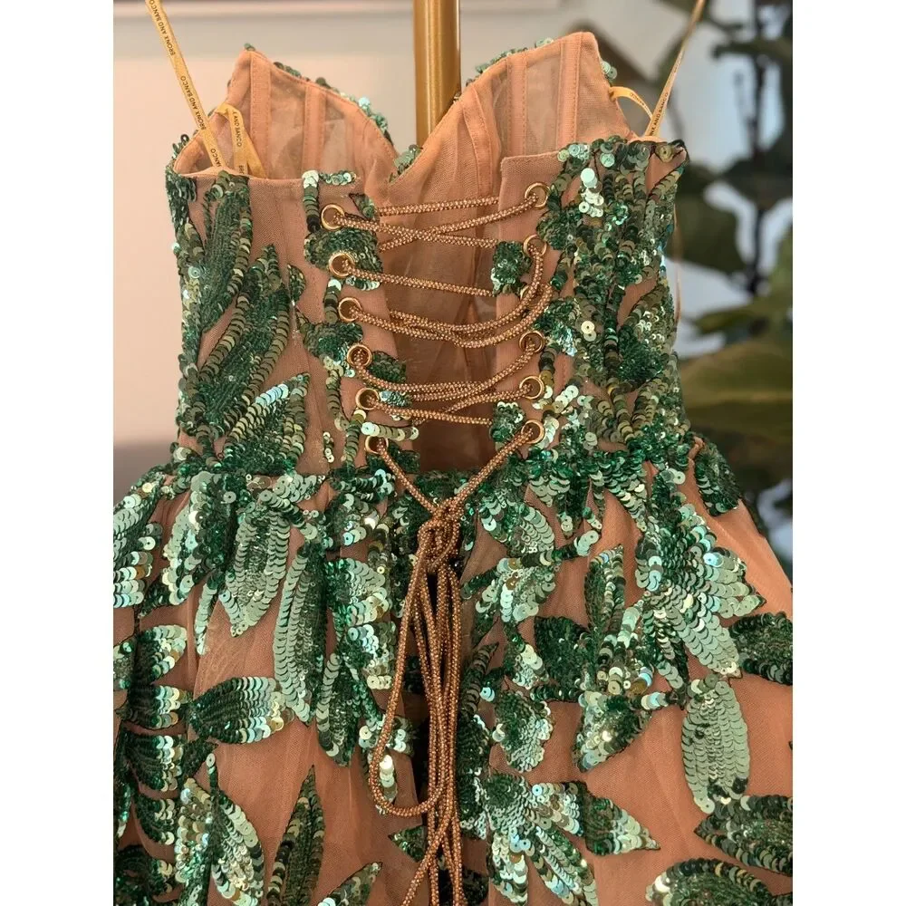 BRONX BANCO Chloe Pailette Teal Strapless Sequin Mini Dress, cocktail | wedding - Picture 14 of 15
